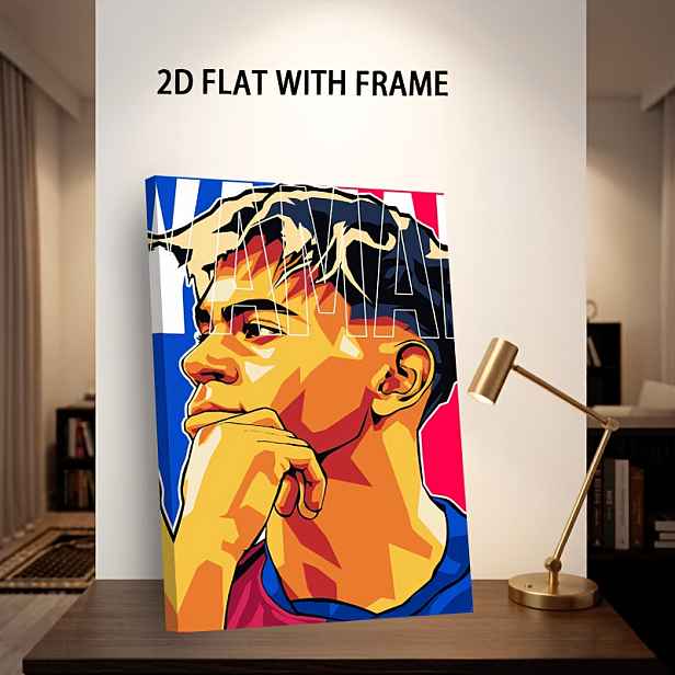 TEMU 2D plochý, 2D plochý, 2D plochý 1ks portrét fotbalové hvězdy s 2D plochým potiskem, zarámovaný obraz na plátně s pop art stylem s moderními,
