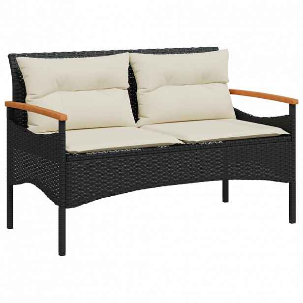 vidaXL Zahradní lavice s poduškami 116 x 62,5 x 74 cm černá polyratan