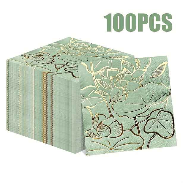 TEMU Sada 100 ks jednorázových ubrousků, Retro design lotosu se zlatým ražením, Ubrousky na restauraci a párty, 13x13 palců, pro Halloween a Vánoce