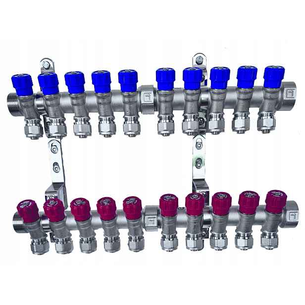 X-home Rozdělovač Pex 1" x 16 mm 10 Obvodů Studené Vody 10 Obvodů Teplé Vody