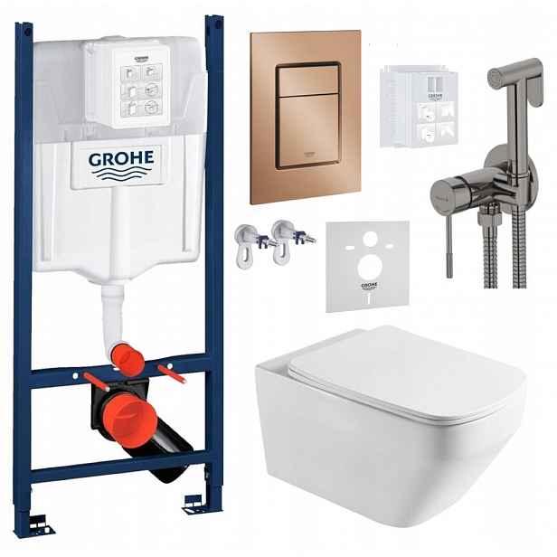 Set Wc Stelaz Grohe Wc Mísa Tornado Tlačítko měď baterie grafit