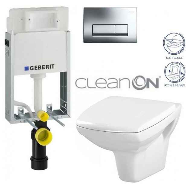 GEBERIT KOMBIFIXBasic vč. chromového tlačítka DELTA 51 + WC CERSANIT CLEANON CARINA + SEDÁTKO 110.100.00.1 51CR CA2