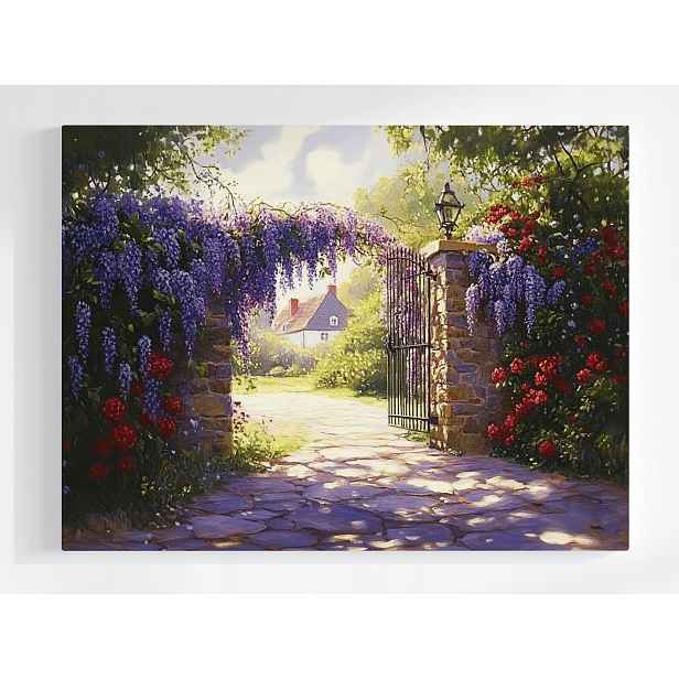 Plakát Vesnice Kvetoucí Glycin Wisteria Růže Brána 100x75