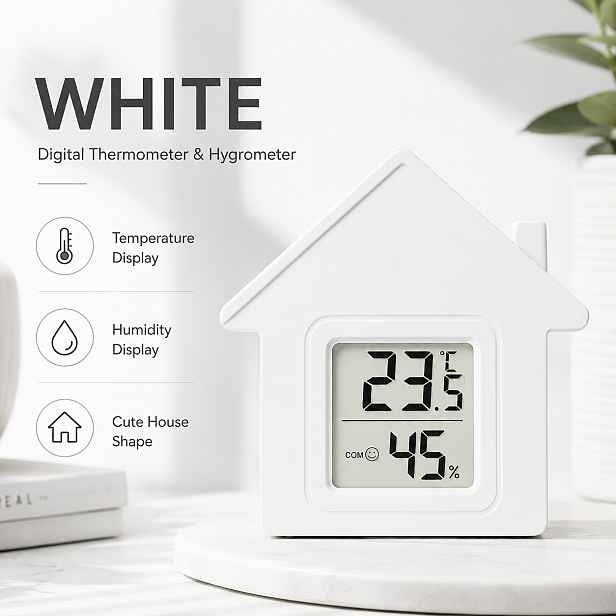 TEMU Husárenský teploměr vlhkoměr ve tvaru domu, digitální vnitřní monitor teploty a vlhkosti s LCD indikátorem pohodlí, mini klimatický měřič do