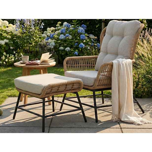 Zahradní křeslo s taburetem Soluna