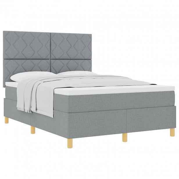vidaXL Postel s boxspringem s čelo Světle šedá 140 x 190 cm textil