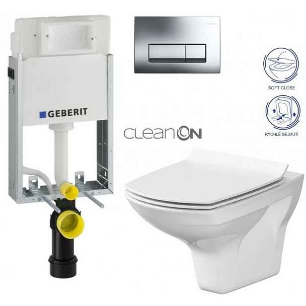 GEBERIT KOMBIFIXBasic vč. chromového tlačítka DELTA 51 + WC CERSANIT CLEANON CARINA + SEDÁTKO 110.100.00.1 51CR CA3