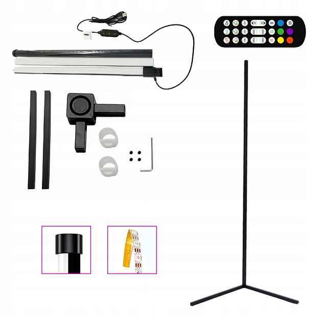 Podlahová Rohová Stojací Lampa Rgb Led Dálkový Ovladač Aplikace Music Sensor 155 CM