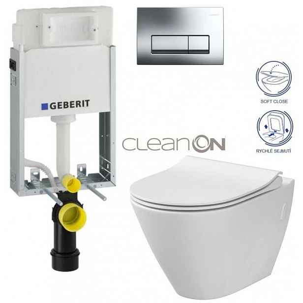GEBERIT KOMBIFIXBasic vč. chromového tlačítka DELTA 51 + WC CERSANIT CLEANON CITY 110.100.00.1 51CR CI1