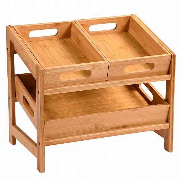 Kuchyňský Regál Bambusový Hnědý 39,5 X 26 X 35,5 CM Vytahovací Podnosy X3