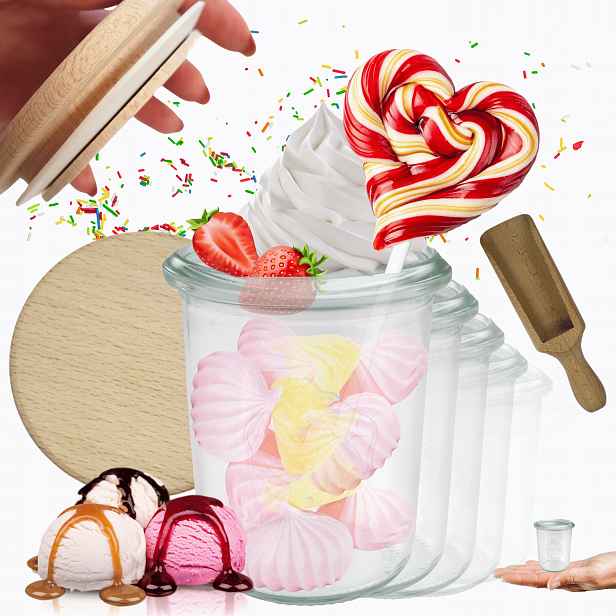 Sklenice Weck 160 Ml zavařeniny Mold žáruvzdorné dřevěné víko 12 Ks odměrka