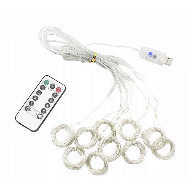 Záclona Na Drátku 300 Led Usb Bílý Studený Dálkový Ovladač