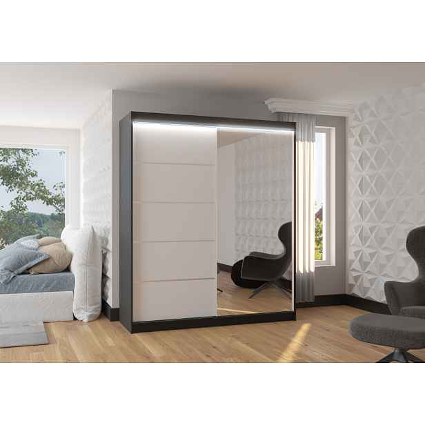 Zrcadlová skříň 180 cm s LED osvětlením GAMRIS - černá / bílá