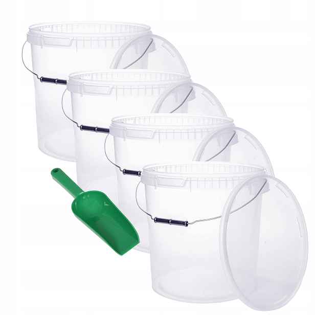 4x Kbelík 20L Průhledný na potraviny Lopatka 0,25KG
