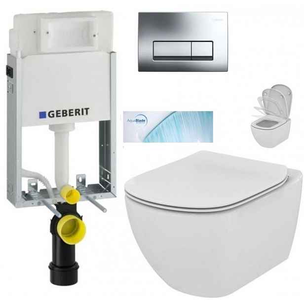 GEBERIT KOMBIFIXBasic vč. chromového tlačítka DELTA 51 + WC Ideal Standard Tesi se sedátkem SoftClose, AquaBlade 110.100.00.1 51CR TE1