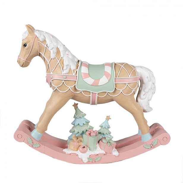 Dekorace béžovo-růžový vánoční houpací koník Horse Pastello - 41*10*37 cm Clayre & Eef