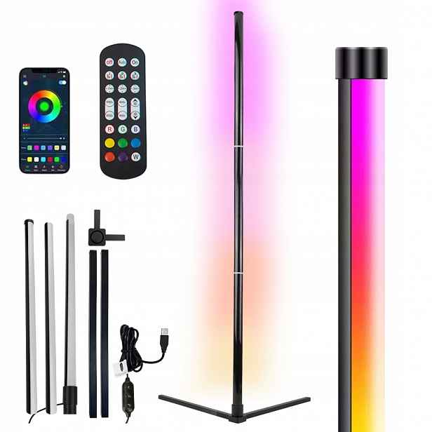 Led Rohová Rgb Stojací Podlahová Lampa Dálkový Ovladač 155 CM Synchronizace Hudby
