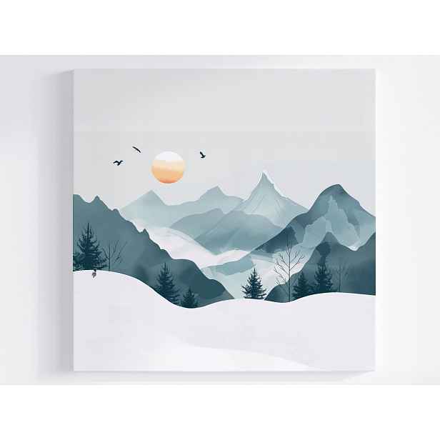 Obraz Na Plátně Canvas Krajina Grafika Hory Stromy Slunce 50x50
