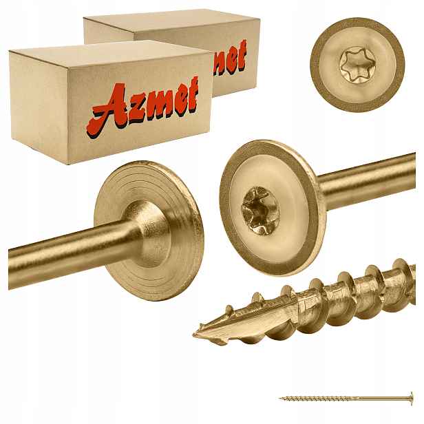 Tesařské vruty 6x140 mm Torx na dřevo talířové 200 ks Azmet WCT-06140