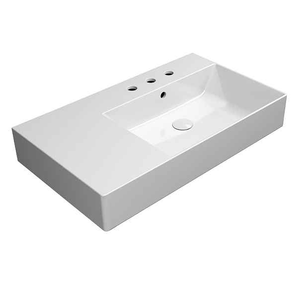 GSI KUBE X keramické umyvadlo 80x47cm, s odkládací plochou vlevo, broušená spodní hrana, 3 otvory, bílá ExtraGlaze