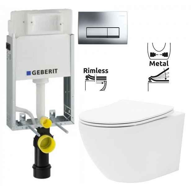 GEBERIT KOMBIFIXBasic vč. chromového tlačítka DELTA 51 + WC REA Carlo Flat Mini Rimless + SEDÁTKO 110.100.00.1 51CR CF1