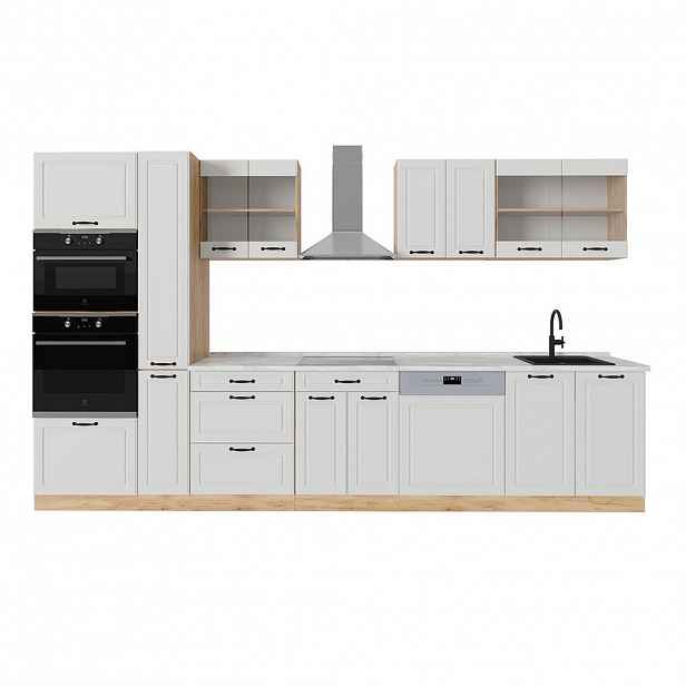Vicco KOMPLETNÍ KUCHYNĚ R-Line Bílý venkovský dům/zlatý dub 350 cm , PD Mramor
