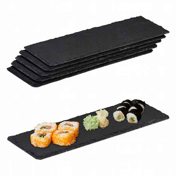Břidlicové misky 6 ks 30x10 cm antracit, talíře na sushi a občerstvení