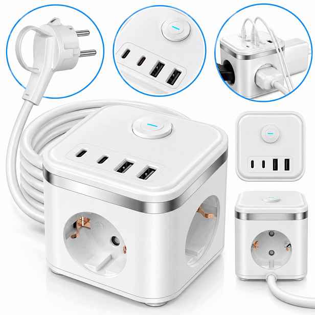 Napájecí Kostka 7V1 Prodlužovací Kabel Rozbočka Rozdvojka Usb-c Lišta Usb-a
