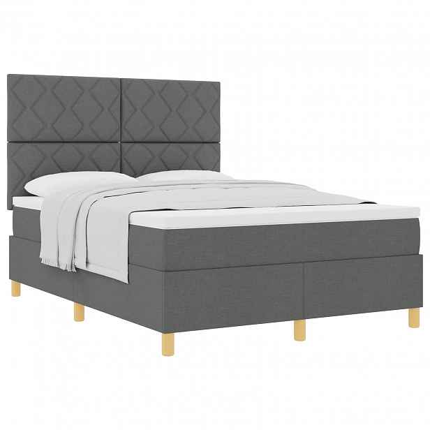 vidaXL Postel s boxspringem s čelo Tmavě šedá 140 x 200 cm textil