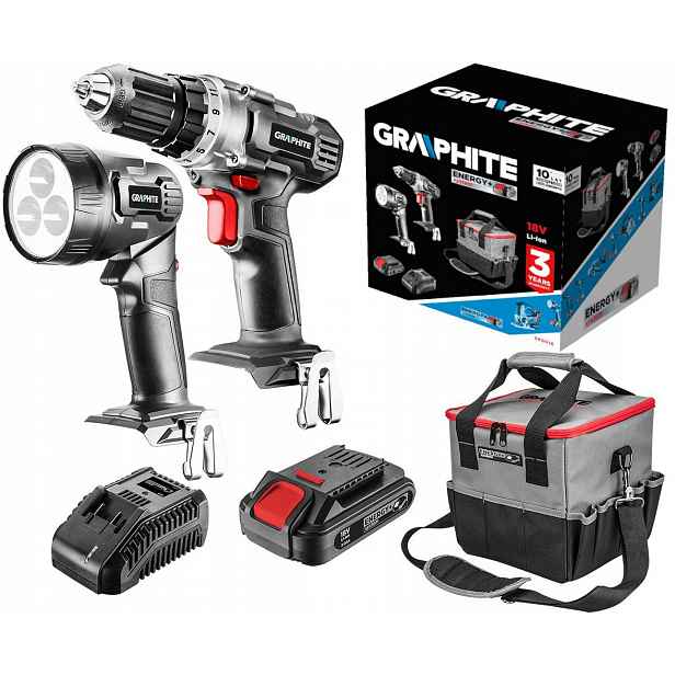 Sada šroubováku a svítilny v tašce s akumulátorem 2Ah Energy+ 18V Graphite