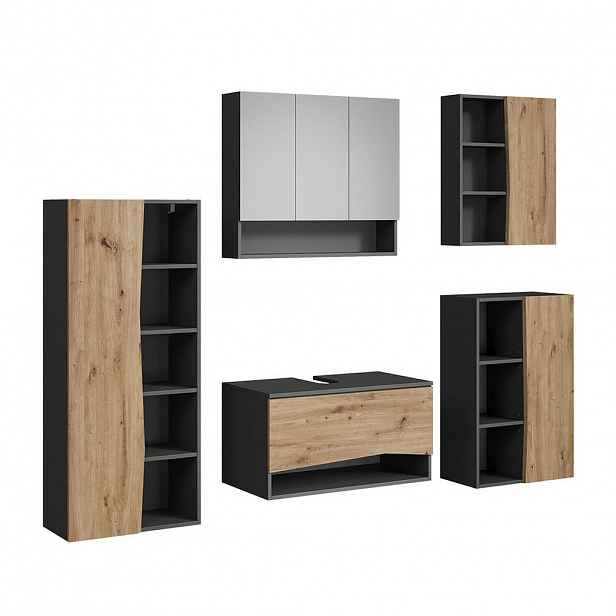 Vicco KOUPELNOVÝ NÁBYTEK Willow, Řemeslný dub/Antracit, 5dílná
