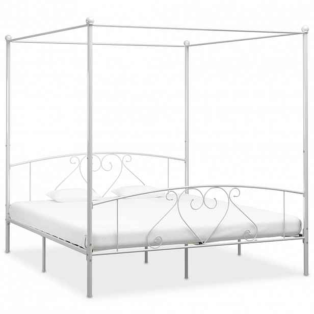 vidaXL Rám postele s nebesy bílý kovový 200 x 200 cm
