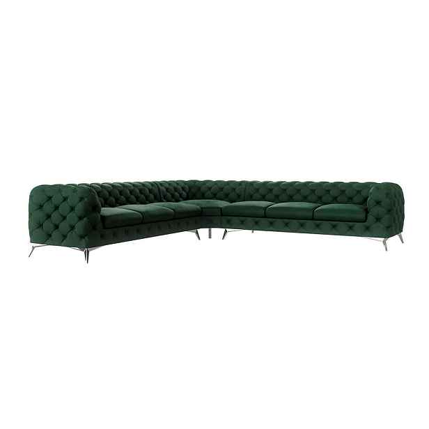S-Style ROHOVÁ POHOVKA CHESTERFIELD Laura z lahvově zeleného sametu