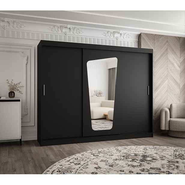 Šatní skříň 250 cm ZAMIRA se zrcadlem - černá