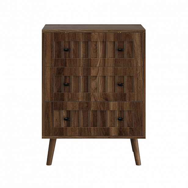 Urban Meuble SIDEBOARD dekor ořech a drážkovaný design se 3 zásuvkami a nohami z masivu