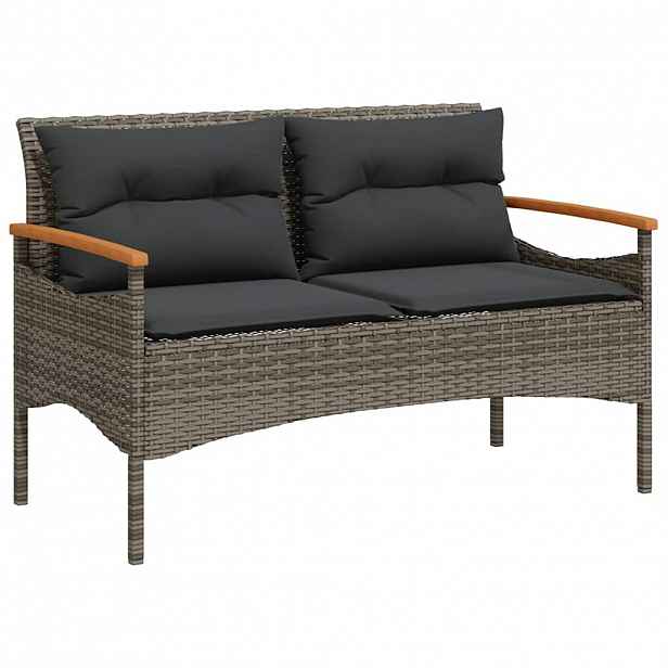 vidaXL Zahradní lavice s poduškami 116 x 62,5 x 74 cm šedá polyratan