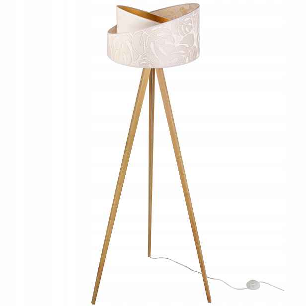 Stojací Lampa Trojnožka Dřevo Stínidlo Vzor