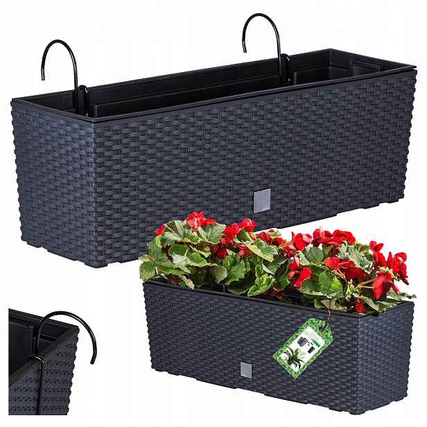 Balkonový Květináč 58 cm, Krabička Na Zábradlí S Úchyty Antracit