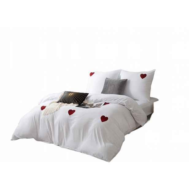Povlečení z mikrovlákna Cuty Heart 160x200 Cuty bílá s vyšívanými srdíčky