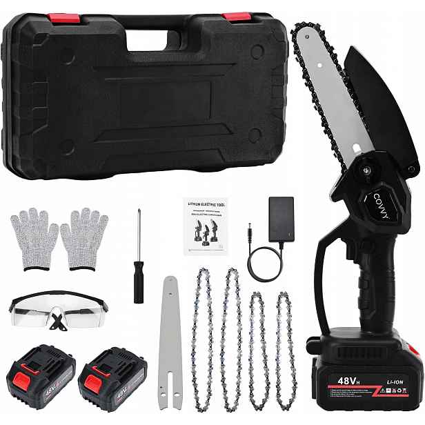 Mini aku řetězová pila Set 6 palců 2x Baterie Kufr 24W