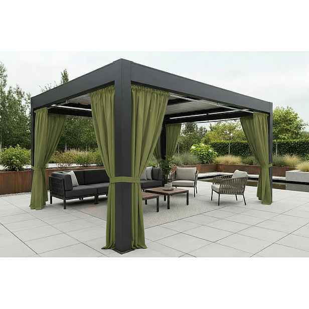Venkovní zahradní závěs s řasící páskou GARDENIA TAPE zelená, šířka 140 cm výška různé rozměry Mybesthome Rozměr: 140x200 cm