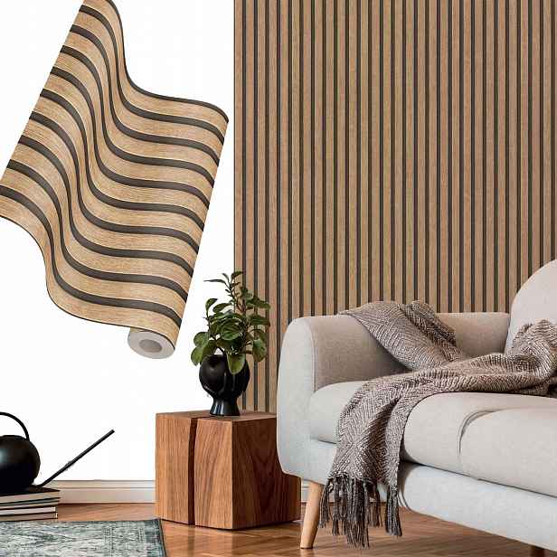Tapeta Lamely Dřevo 60 CM X 10 M Moderní Imitace Stěnové Desky 3D Efekt