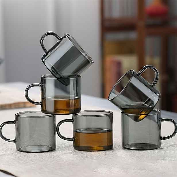 TEMU Sada Šálků na Espresso 6ks, Skleněné Šálky na Kávu Espresso, Malé Hrnky na Espresso s pro Teplý Studený Latte, Čaj, Dárek pro Milovníky , Vhodné