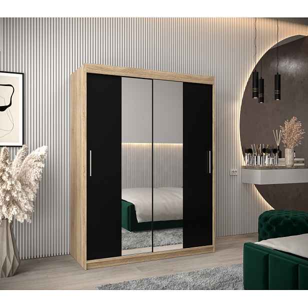 Šatní skříň Abi T1 Barva korpusu: Dub Sonoma, Rozměry: 150 cm, Dveře: Černá