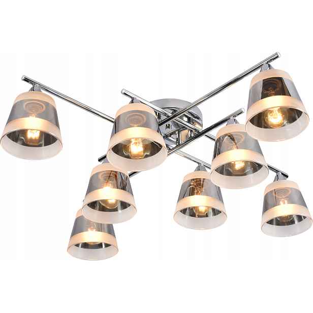 Stropní Svítidlo Chrom 8xE27 Skleněná Stínidla Moderní 75 CM Vargo DL1347