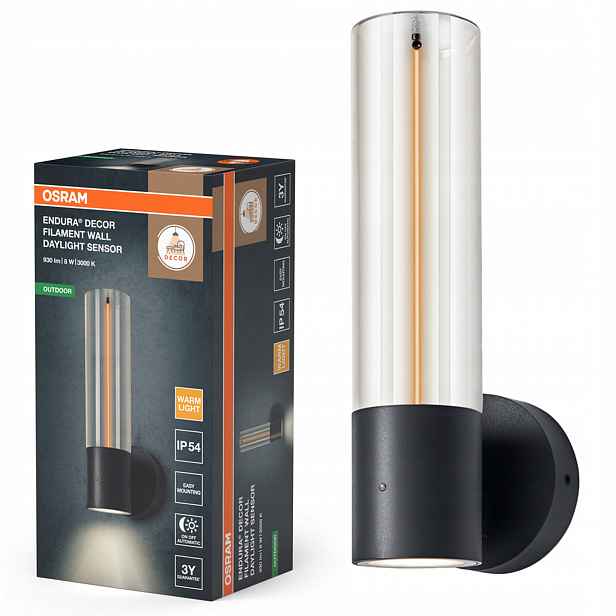 Zahradní nástěnné svítidlo Led Fasádní lampa Snímač soumraku 8W 600lm 3000K IP54