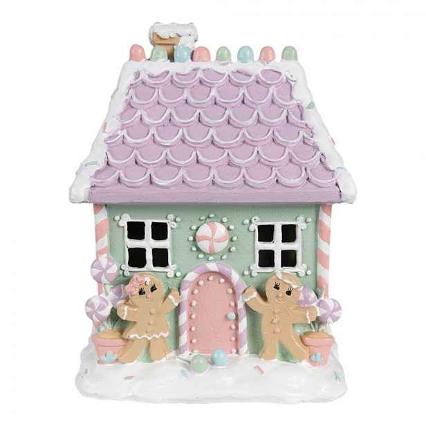 Zeleno-fialová perníková chaloupka Gingerbread House Pastello - 17*14*21 cm Clayre & Eef