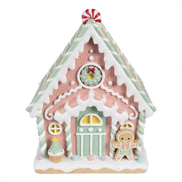 Růžová perníková chaloupka Gingerbread House Pastello - 20*16*25 cm Clayre & Eef