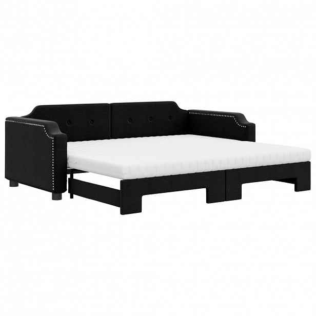 vidaXL Válenda s přistýlkou a matracemi černá 80 x 200 cm textil