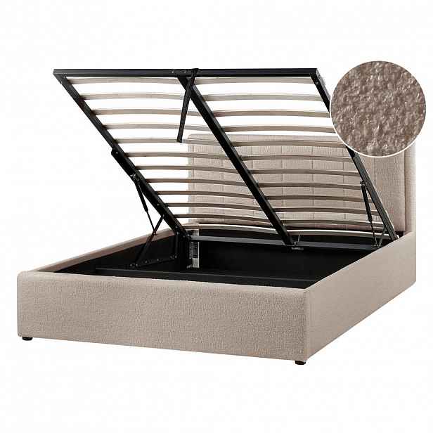 Beliani POSTEL s úložným prostorem 140/200 cm Bouclé Taupe Montlaur